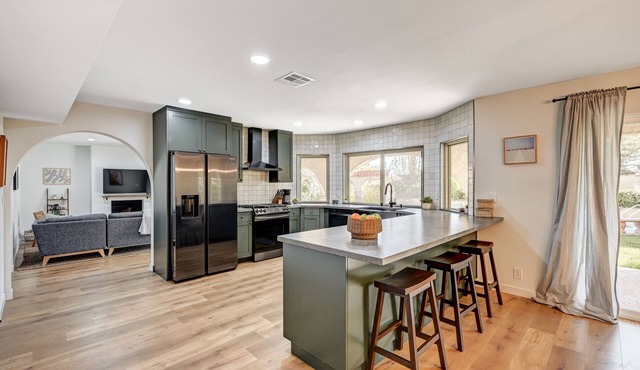 Beautiful + Modern Hacienda w/Resort Style Yard, Heated Pool, Views, Near Strip