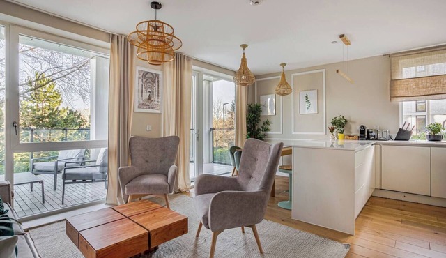 Stylish Japandi-Inspired 2-Bedroom Home with Terrace, Parking & EV Charger.